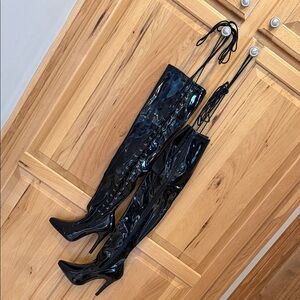 Ellie Glossy Black Over the Knee Boots